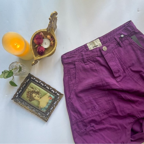 NWT Free People X One Teaspoon Shinners Harem Jeans Disstressed Deep Purple - Picture 2 of 8